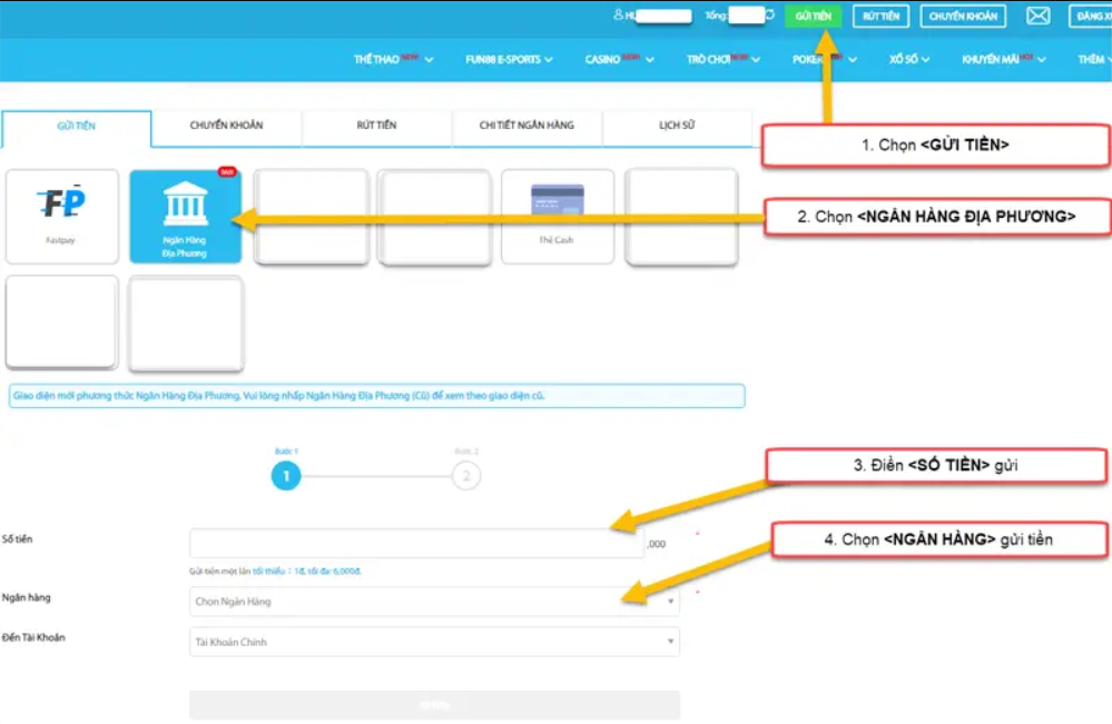 hướng dẫn nạp tiền fun88